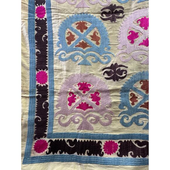 19th Century Silk on Cotton Uzbek Suzani Tapestry Throw - Picture 6 of 15